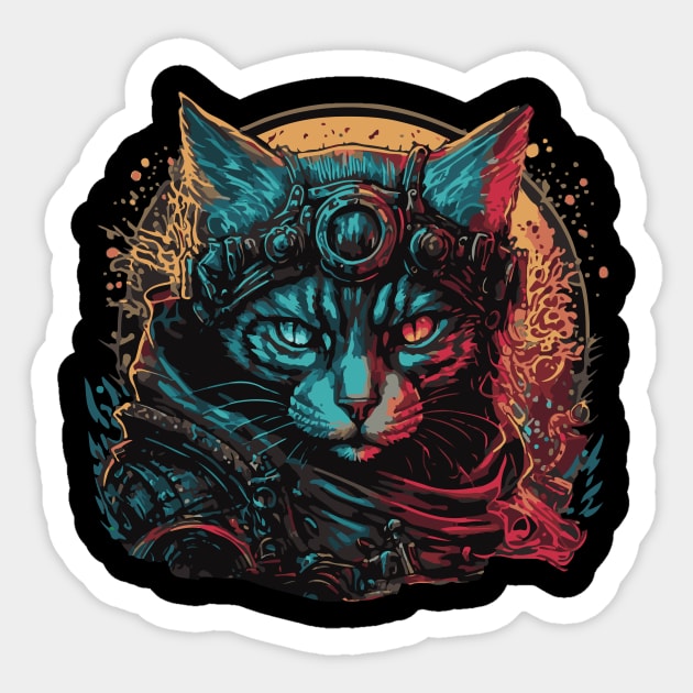 Steampunk Rebel Cat Sticker by Fantasy Cats Designs